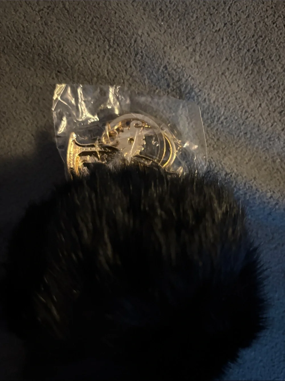 Black Faux Fur Pom Pom Keychain with Gold Hardware